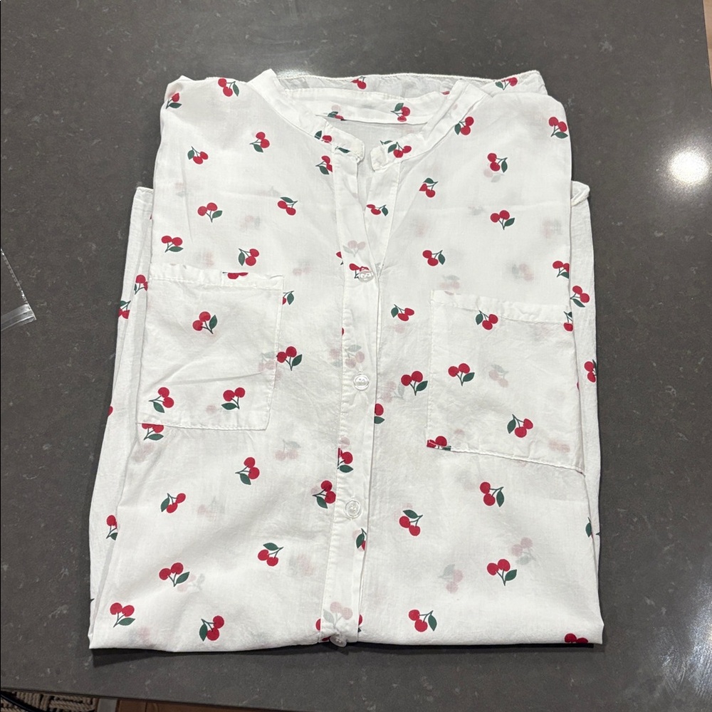 White Shirt Dress with Red Floral Print